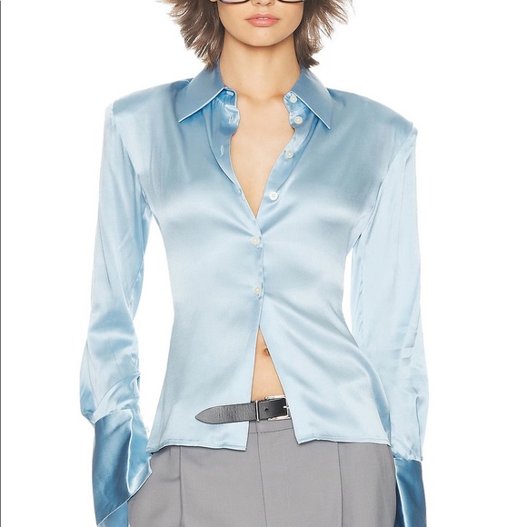 HELSA silk charmeuse shirt in sky blue size XXS BNWT - Picture 2 of 5